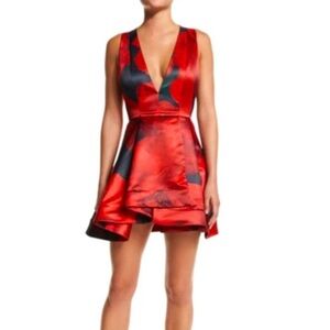 Alice + Olivia Red&Black Tanner Floral VNeck Dress